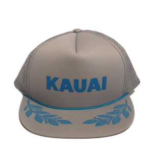 Vintage Kauai 80s Hawaiian‎ Headwear Trucker Hat SnapBack Mesh Grey and blue